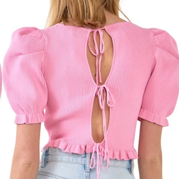 English Rose Ribbed Puff Sleeve Top Size Medium‎ - Picture 2 of 7